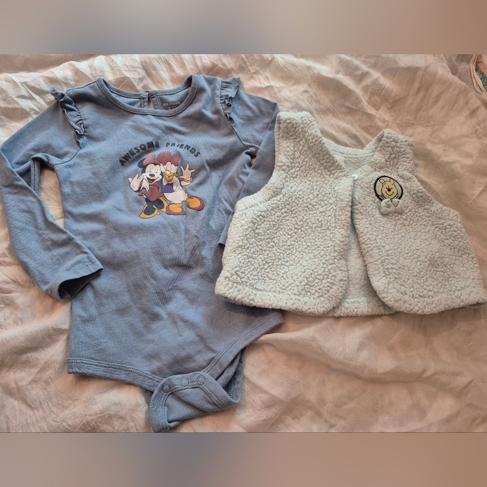 Disney Lot 18 - 24 Months Fleece Vest And Bodysuit